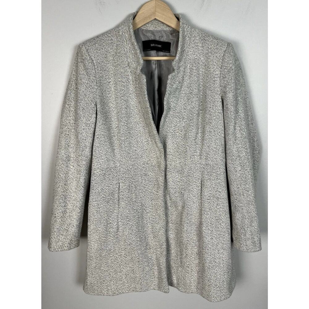 Zara Basic Herringbone Knit Peacoat Lined Cotton Blend Size Large Women’s